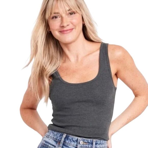 aerie Tops - Aerie Smoke Gray No BS Wide Ribbed Double Scoop Tank N0514